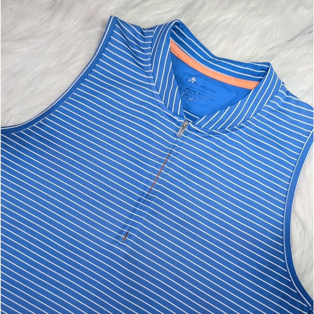 Peter Millar Sleeveless Polo Women S Blue Striped Quarter Zip Golf Top UPF 50+